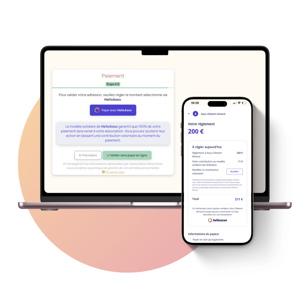 Paiement des adhésions en ligne par CB et sans frais avec HelloAsso